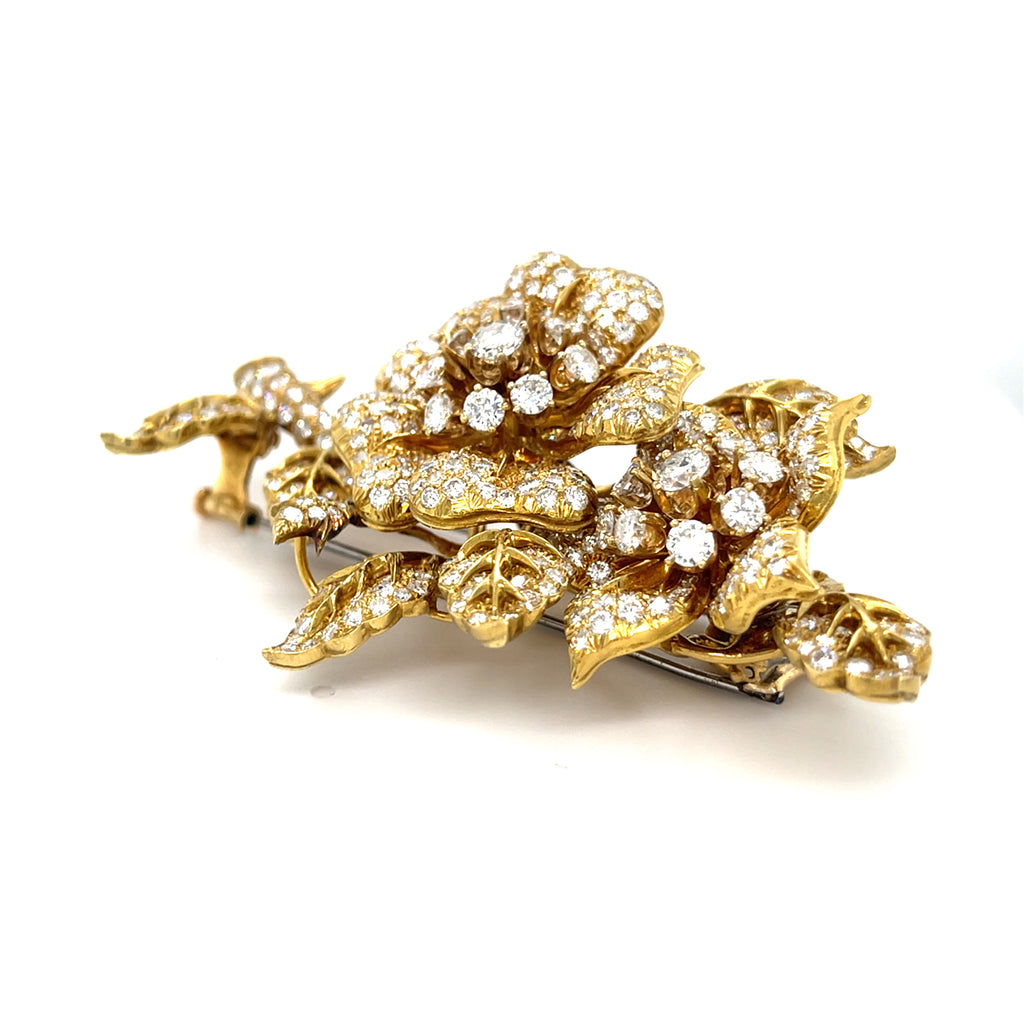 18k Two Tone Gold 12.90 ct Diamond "En Tremblant" Flower Brooch