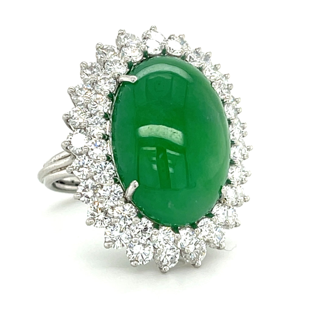 Natural Jadeite Jade, Diamond, and White Gold Ring Total Carat Weight: 19.85 ct