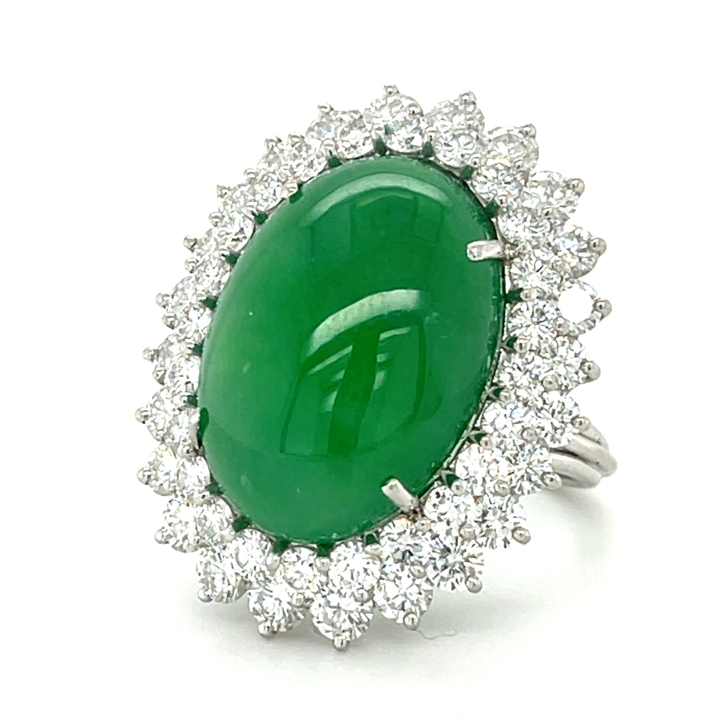 Natural Jadeite Jade, Diamond, and White Gold Ring Total Carat Weight: 19.85 ct