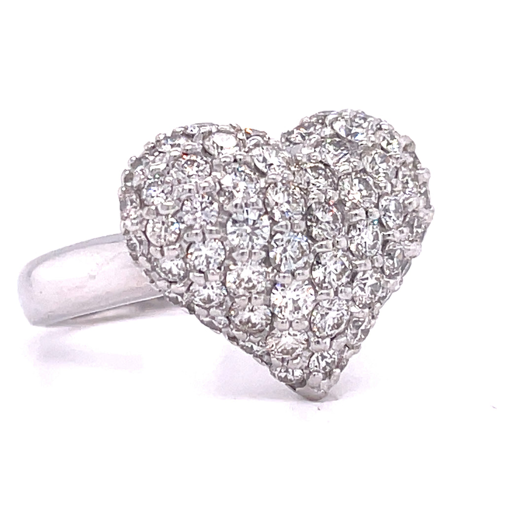 18k White Gold 3.95 ct Pave-set Diamond Heart-Shaped Bombe Ring Size 7