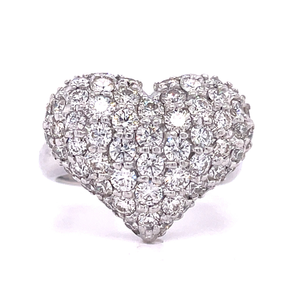 18k White Gold 3.95 ct Pave-set Diamond Heart-Shaped Bombe Ring Size 7