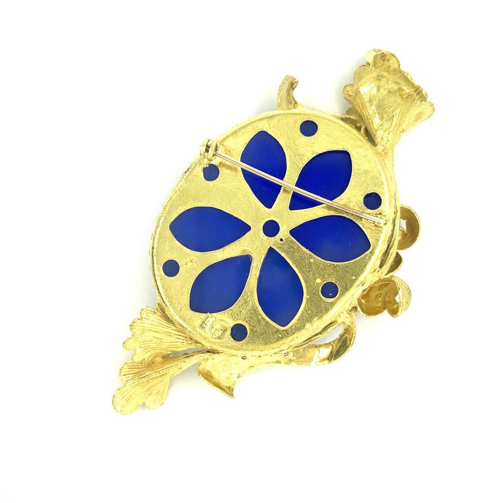 18k Yellow Gold Carved Chalcedony Cameo w/ Diamond and Cultured Pearl Accents