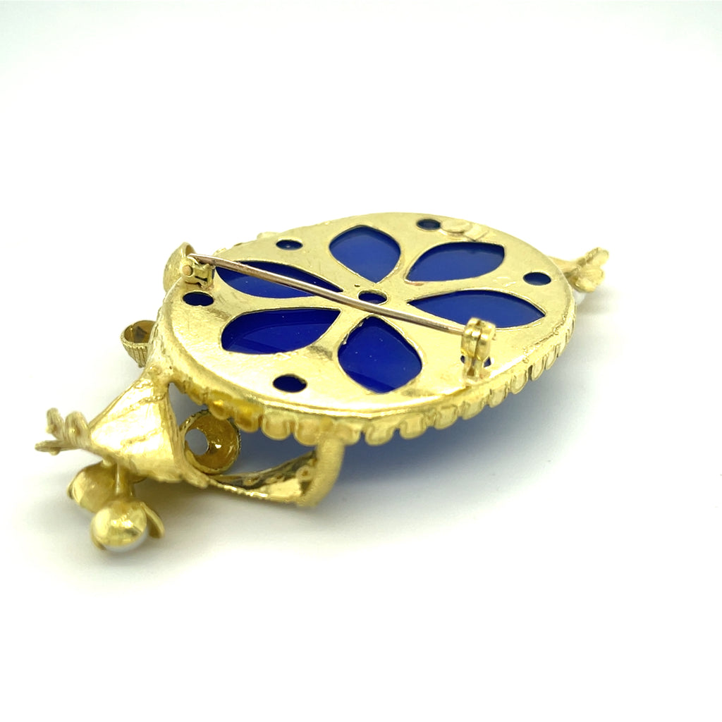 18k Yellow Gold Carved Chalcedony Cameo w/ Diamond and Cultured Pearl Accents
