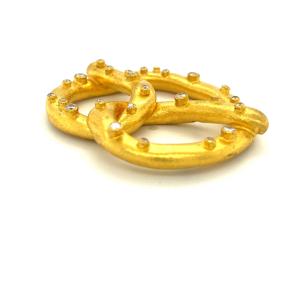 Yossi Harari 24k Yellow Gold "Salted" Diamond Large Pretzel Pendant Carrie