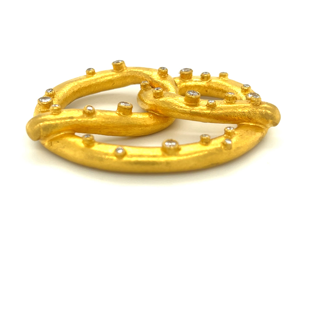 Yossi Harari 24k Yellow Gold "Salted" Diamond Large Pretzel Pendant Carrie