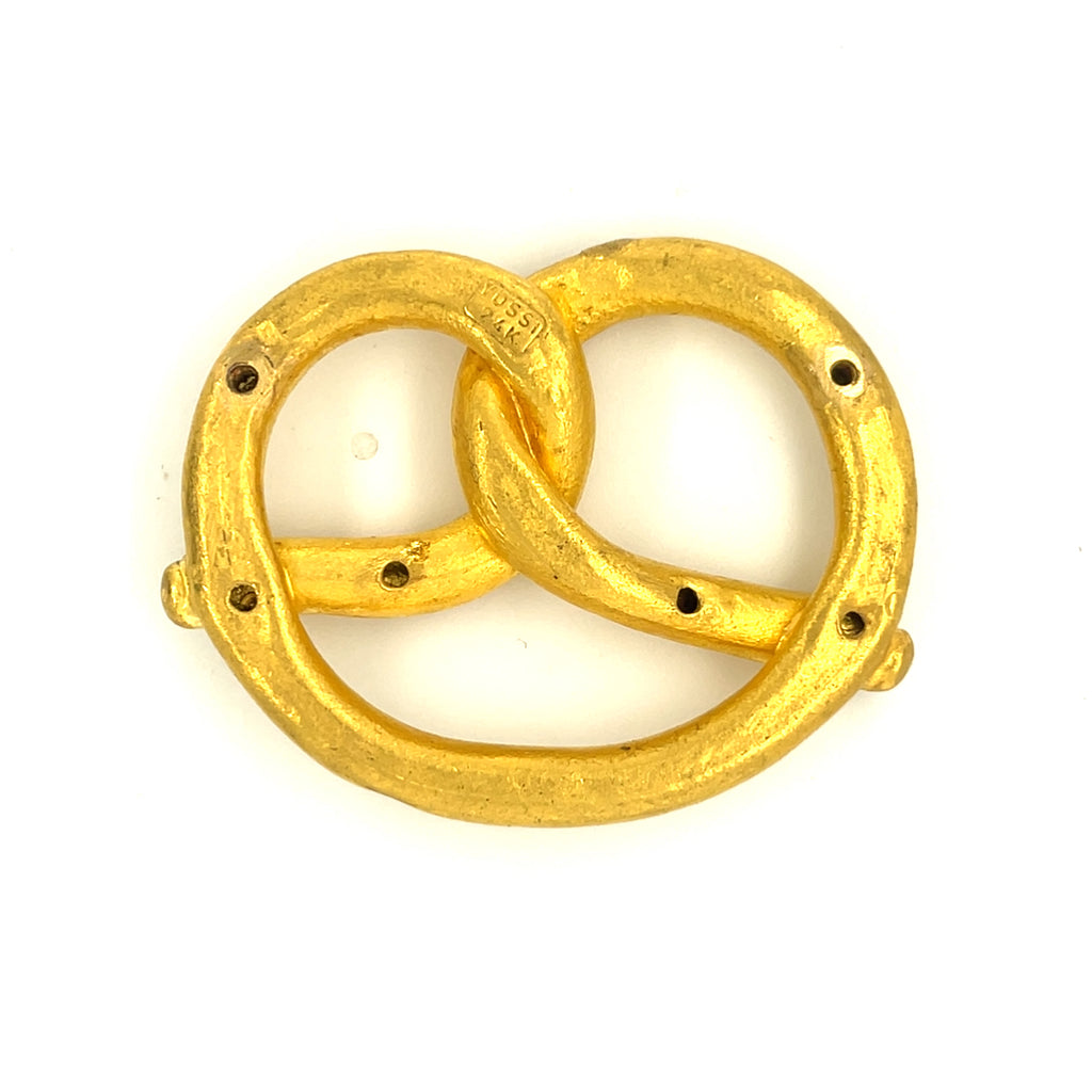 Yossi Harari 24k Yellow Gold "Salted" Diamond Large Pretzel Pendant Carrie