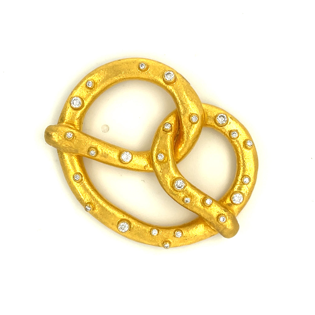 Yossi Harari 24k Yellow Gold "Salted" Diamond Large Pretzel Pendant Carrie