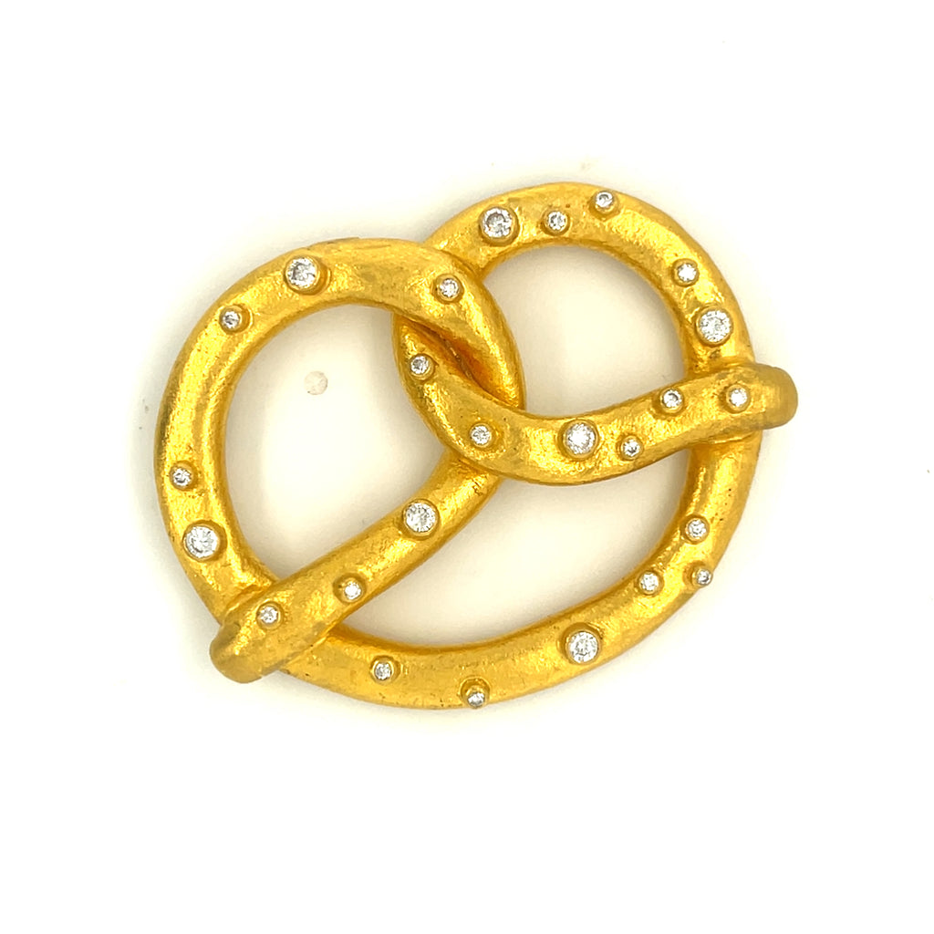 Yossi Harari 24k Yellow Gold "Salted" Diamond Large Pretzel Pendant Carrie