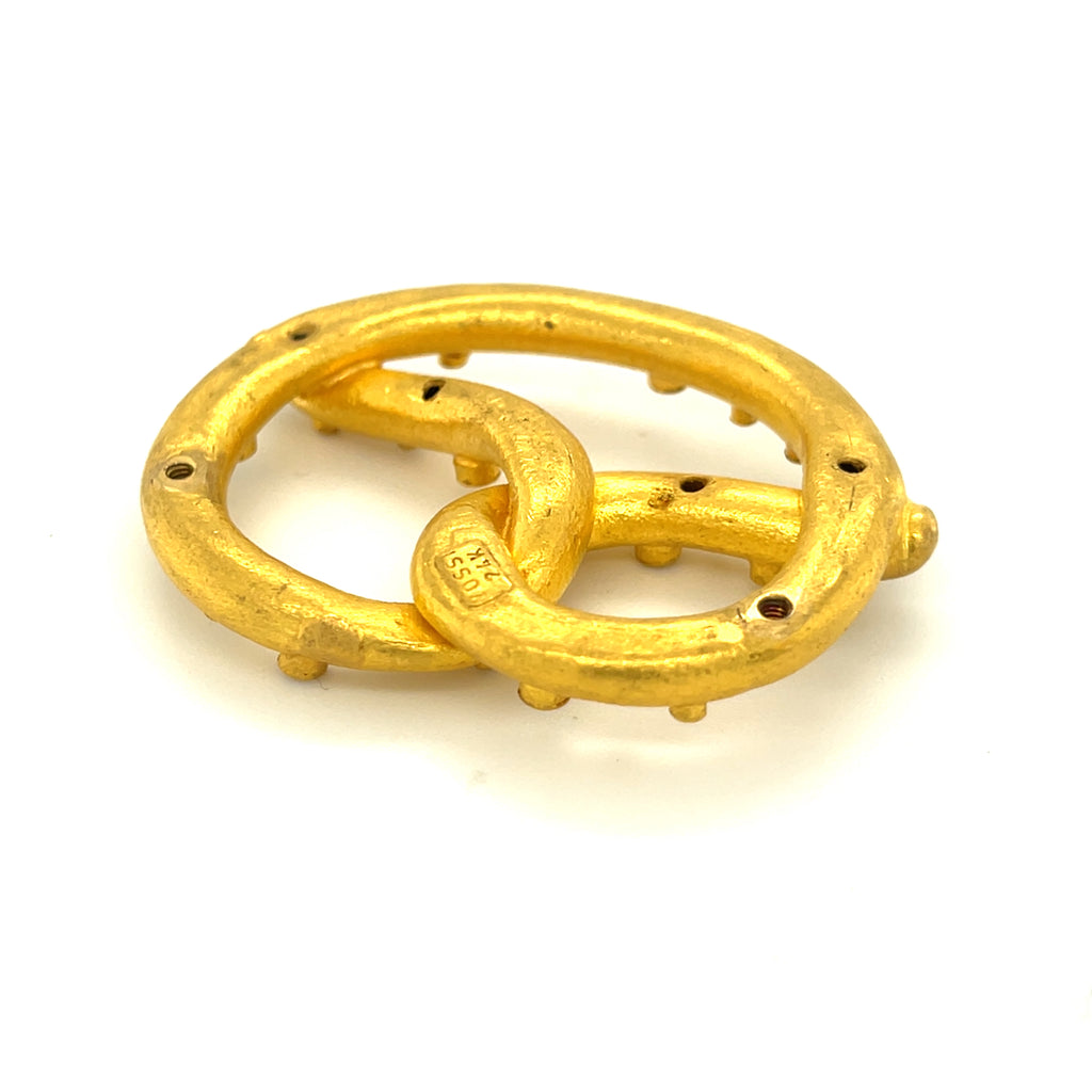 Yossi Harari 24k Yellow Gold "Salted" Diamond Large Pretzel Pendant Carrie