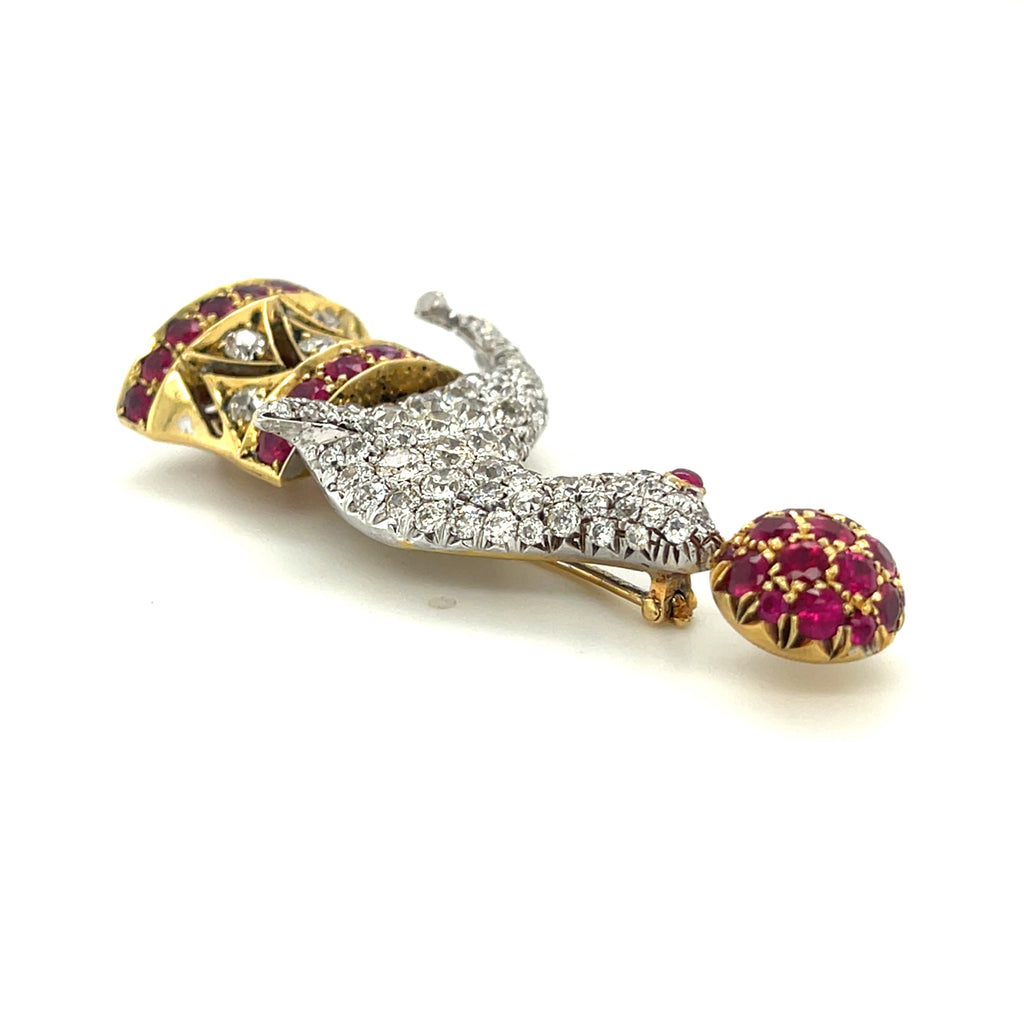 Tiffany & Co. Vintage 18k Gold/Platinum Diamond Ruby Seal Brooch Historical!