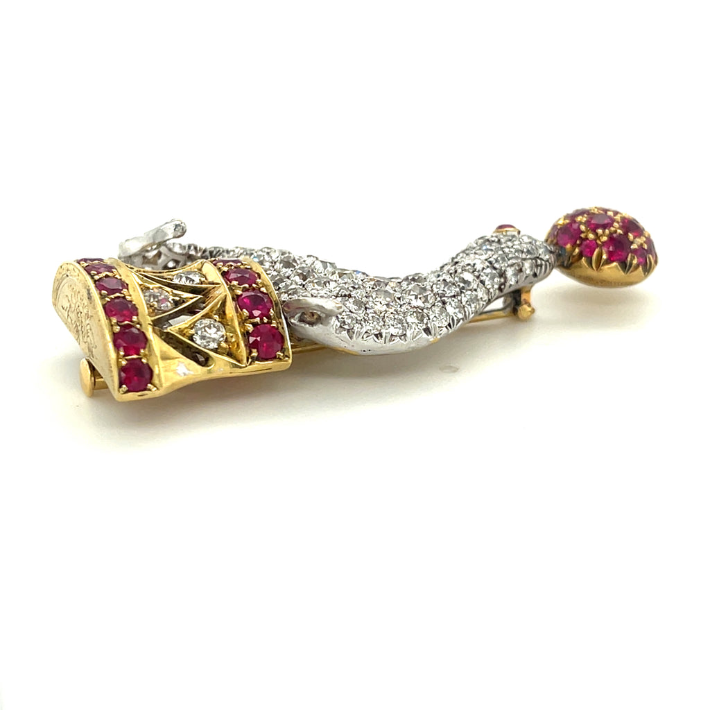 Tiffany & Co. Vintage 18k Gold/Platinum Diamond Ruby Seal Brooch Historical!