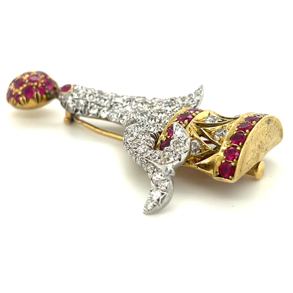 Tiffany & Co. Vintage 18k Gold/Platinum Diamond Ruby Seal Brooch Historical!