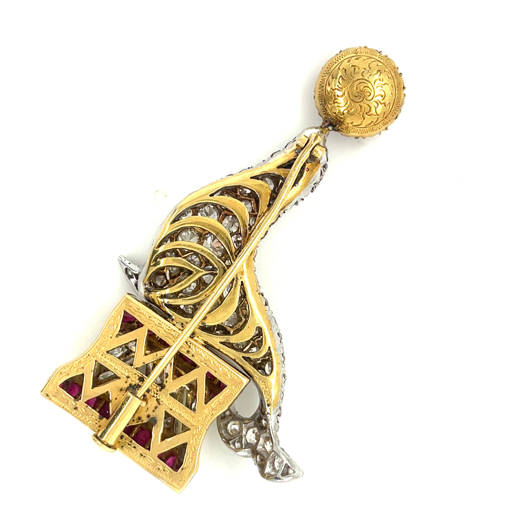 Tiffany & Co. Vintage 18k Gold/Platinum Diamond Ruby Seal Brooch Historical!