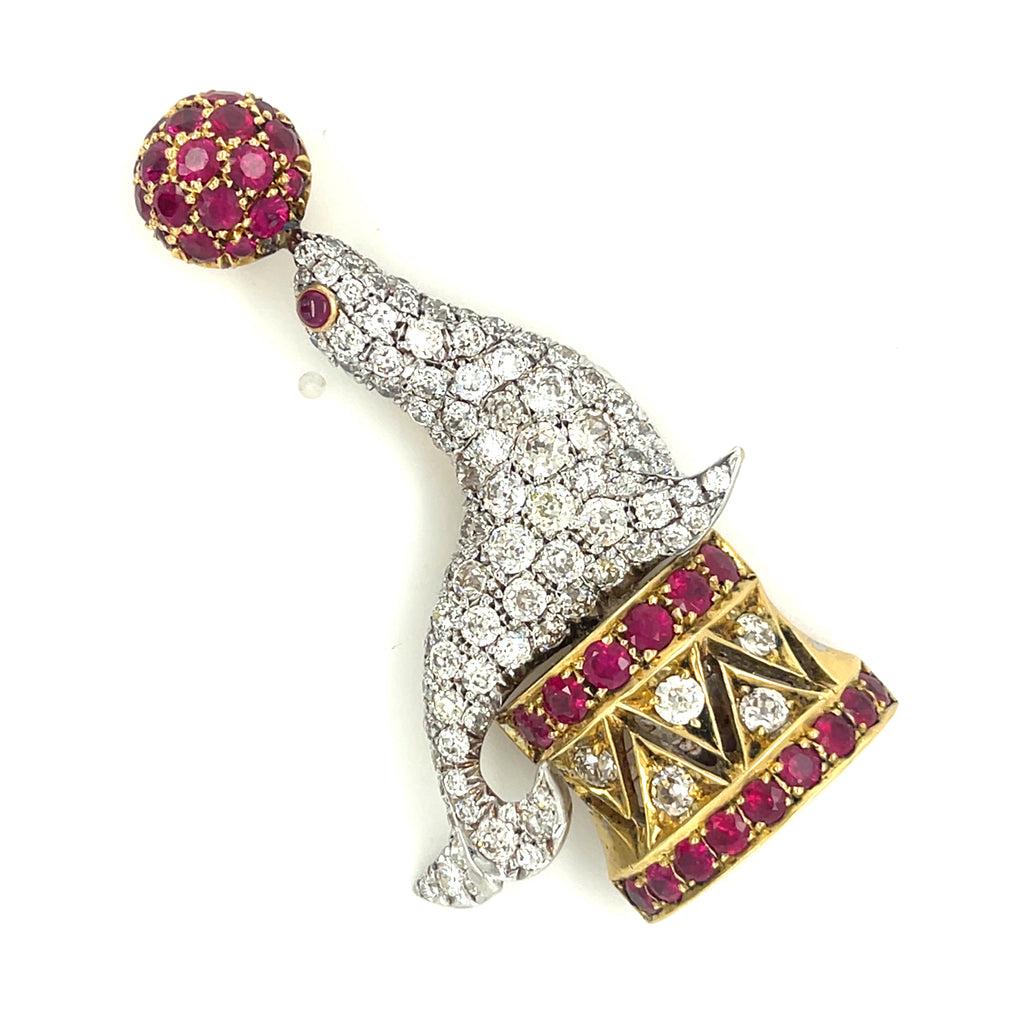Tiffany & Co. Vintage 18k Gold/Platinum Diamond Ruby Seal Brooch Historical!