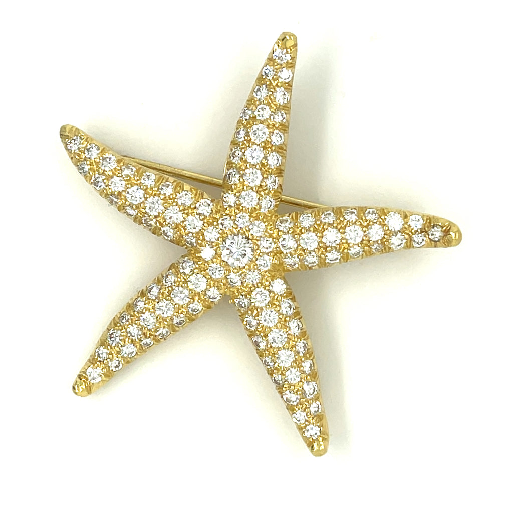 Tiffany & Co. 18k Yellow Gold 2.2 ct Diamond Starfish Brooch Vintage Rare!