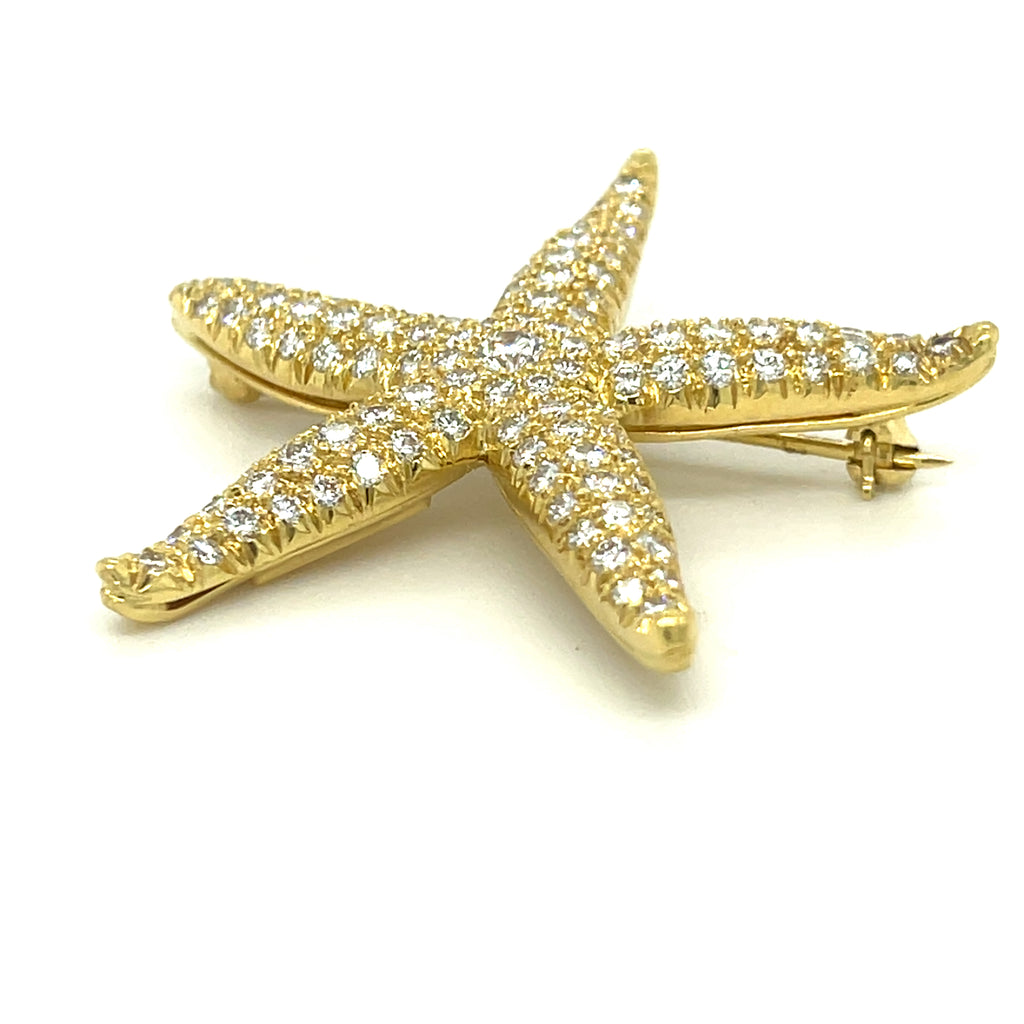 Tiffany & Co. 18k Yellow Gold 2.2 ct Diamond Starfish Brooch Vintage Rare!