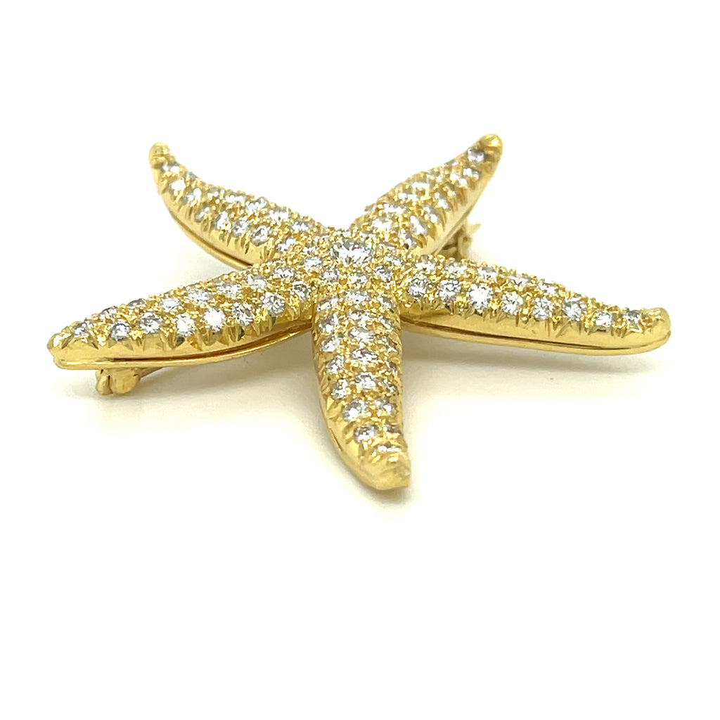 Tiffany & Co. 18k Yellow Gold 2.2 ct Diamond Starfish Brooch Vintage Rare!