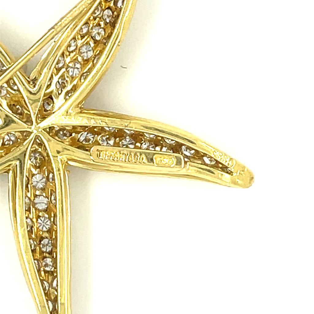 Tiffany & Co. 18k Yellow Gold 2.2 ct Diamond Starfish Brooch Vintage Rare!