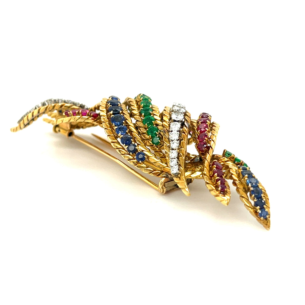 Mauboussin 18k Yellow Gold Abstract Gemstone Twist Brooch Gorgeous!