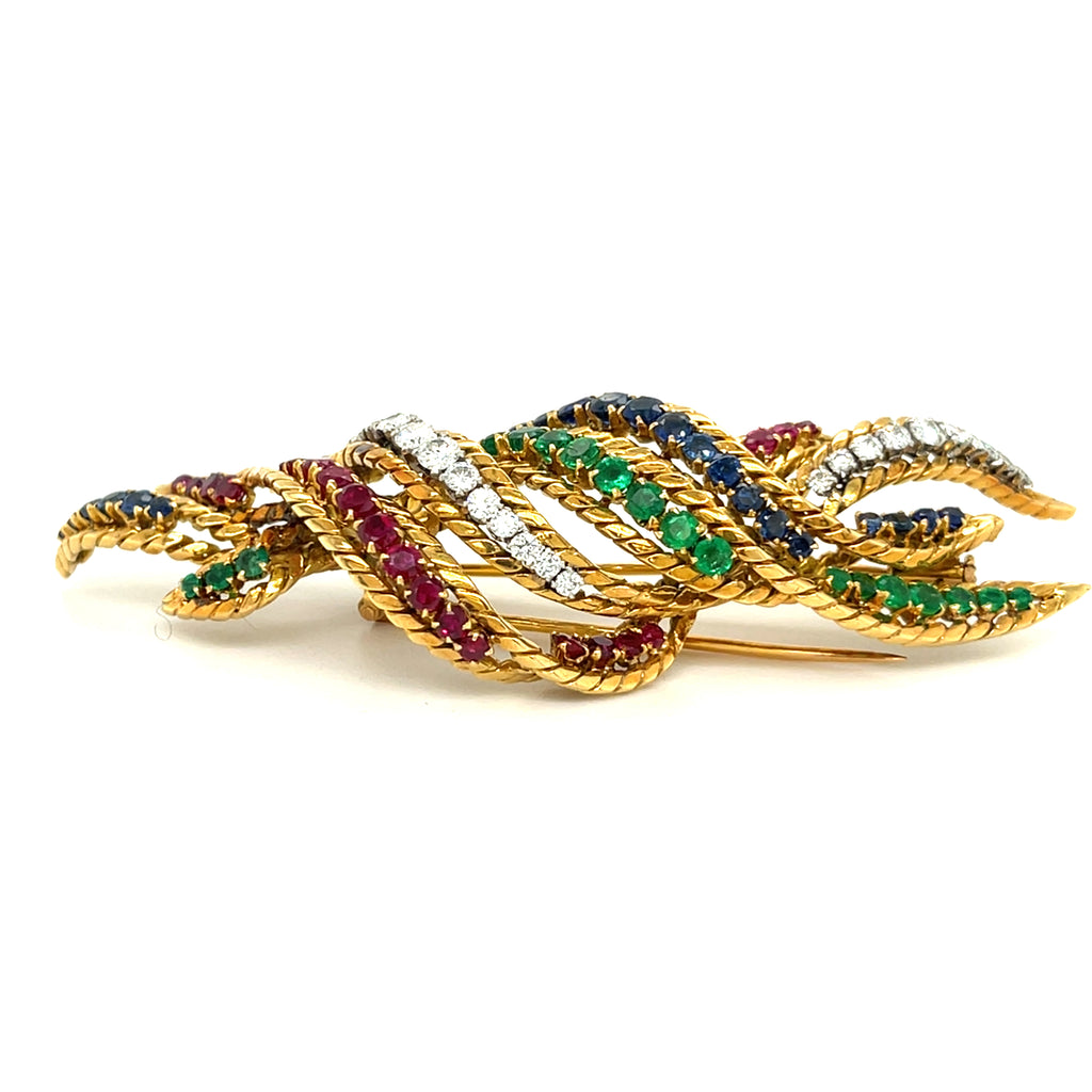 Mauboussin 18k Yellow Gold Abstract Gemstone Twist Brooch Gorgeous!