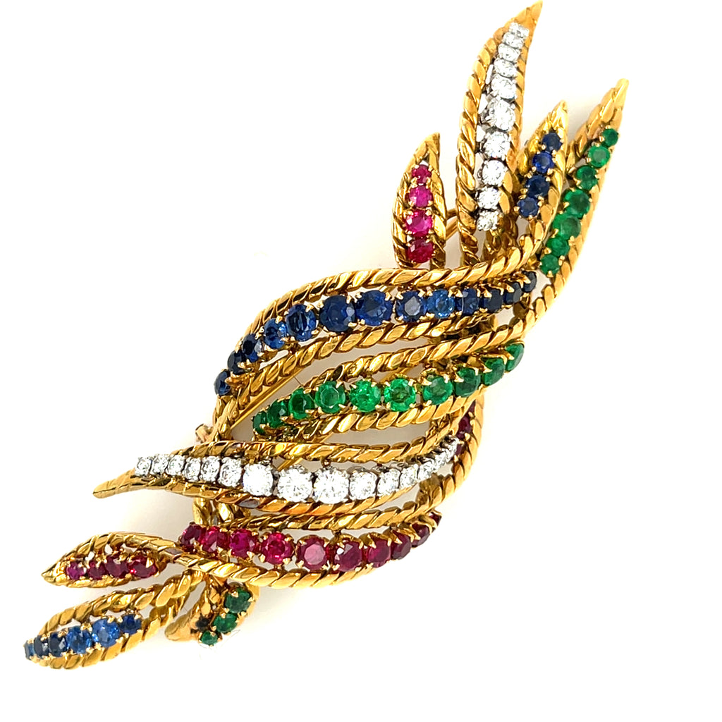 Mauboussin 18k Yellow Gold Abstract Gemstone Twist Brooch Gorgeous!