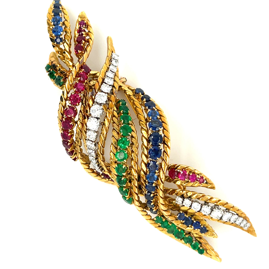 Mauboussin 18k Yellow Gold Abstract Gemstone Twist Brooch Gorgeous!