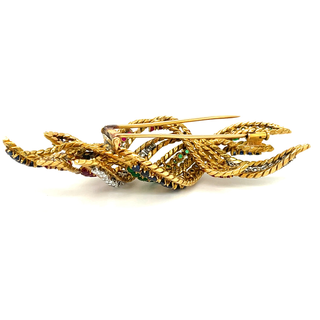 Mauboussin 18k Yellow Gold Abstract Gemstone Twist Brooch Gorgeous!