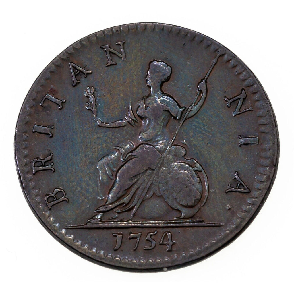 1754 Great Britain Farthing Coin in Very Fine Conditon KM # 581.2