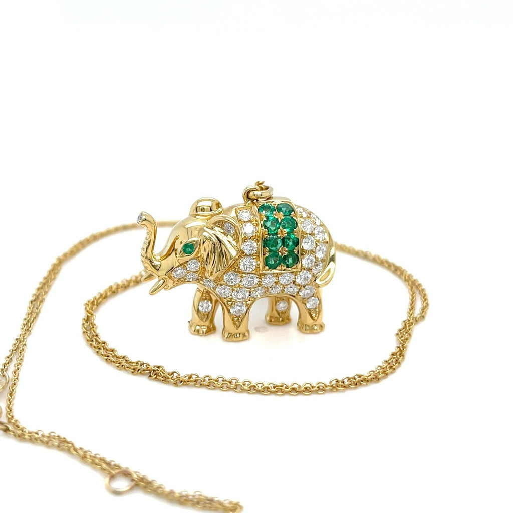 Anita Ko 18k Gold Diamond and Emerald Elephant Pendant-Necklace on 14k Chain 25"