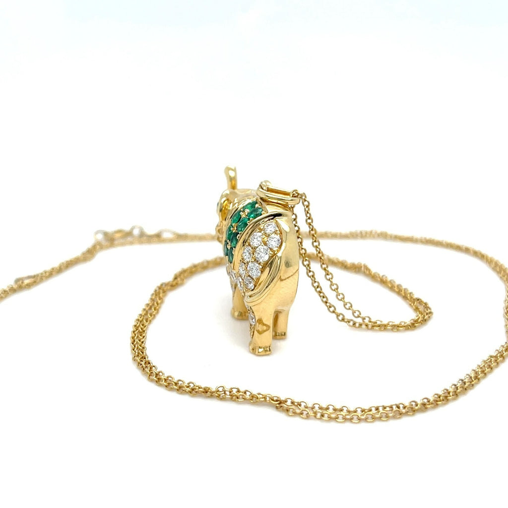 Anita Ko 18k Gold Diamond and Emerald Elephant Pendant-Necklace on 14k Chain 25"