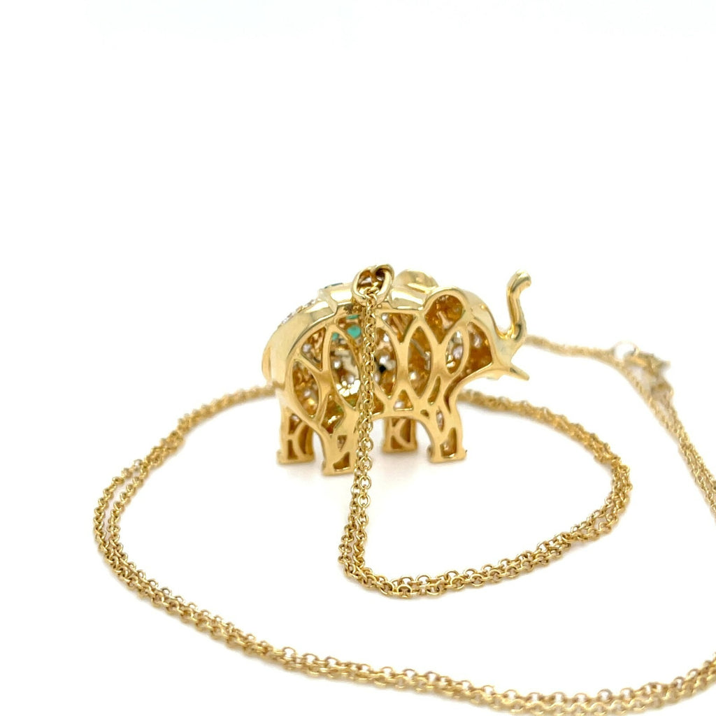 Anita Ko 18k Gold Diamond and Emerald Elephant Pendant-Necklace on 14k Chain 25"