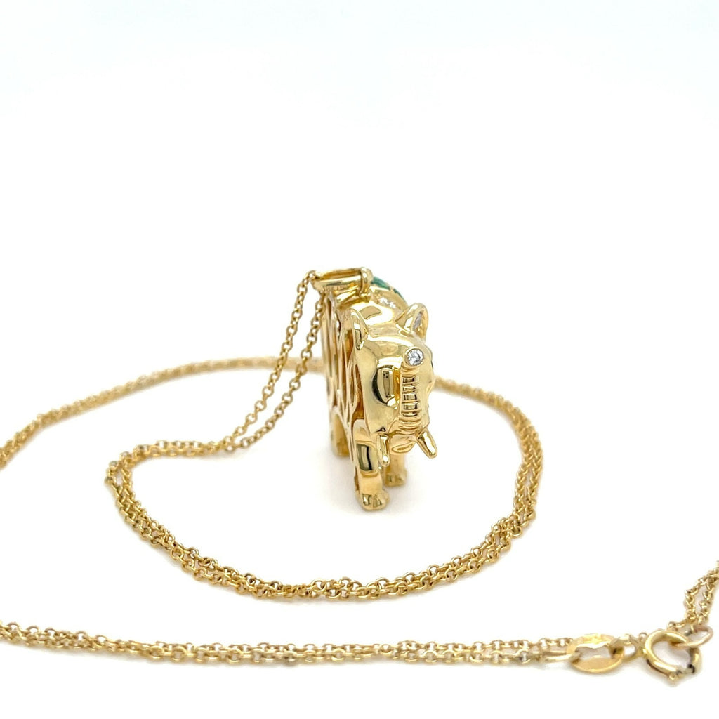 Anita Ko 18k Gold Diamond and Emerald Elephant Pendant-Necklace on 14k Chain 25"
