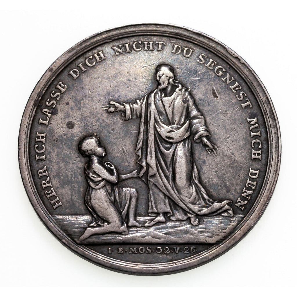 1800's German Religious Baptismal Medal in Silver By Loos, 36 mm, 13.5gr