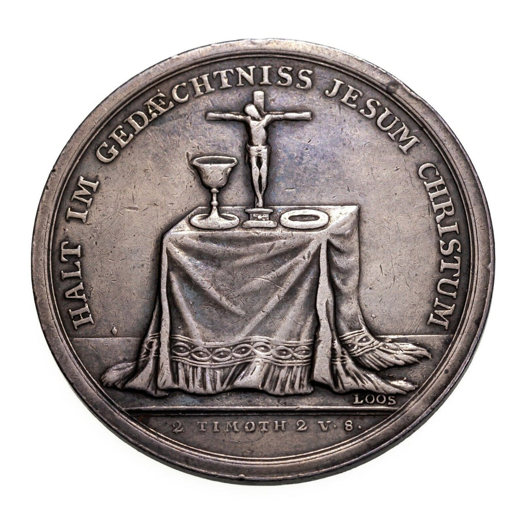 1800's German Religious Baptismal Medal in Silver By Loos, 36 mm, 13.5gr