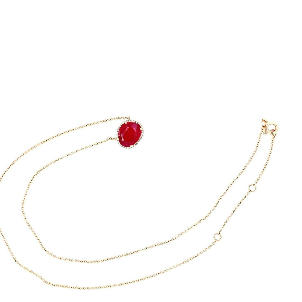 14k Rose Gold Beautiful Unique Asymmetrical Cut Ruby Pendant w/ Diamond 18"