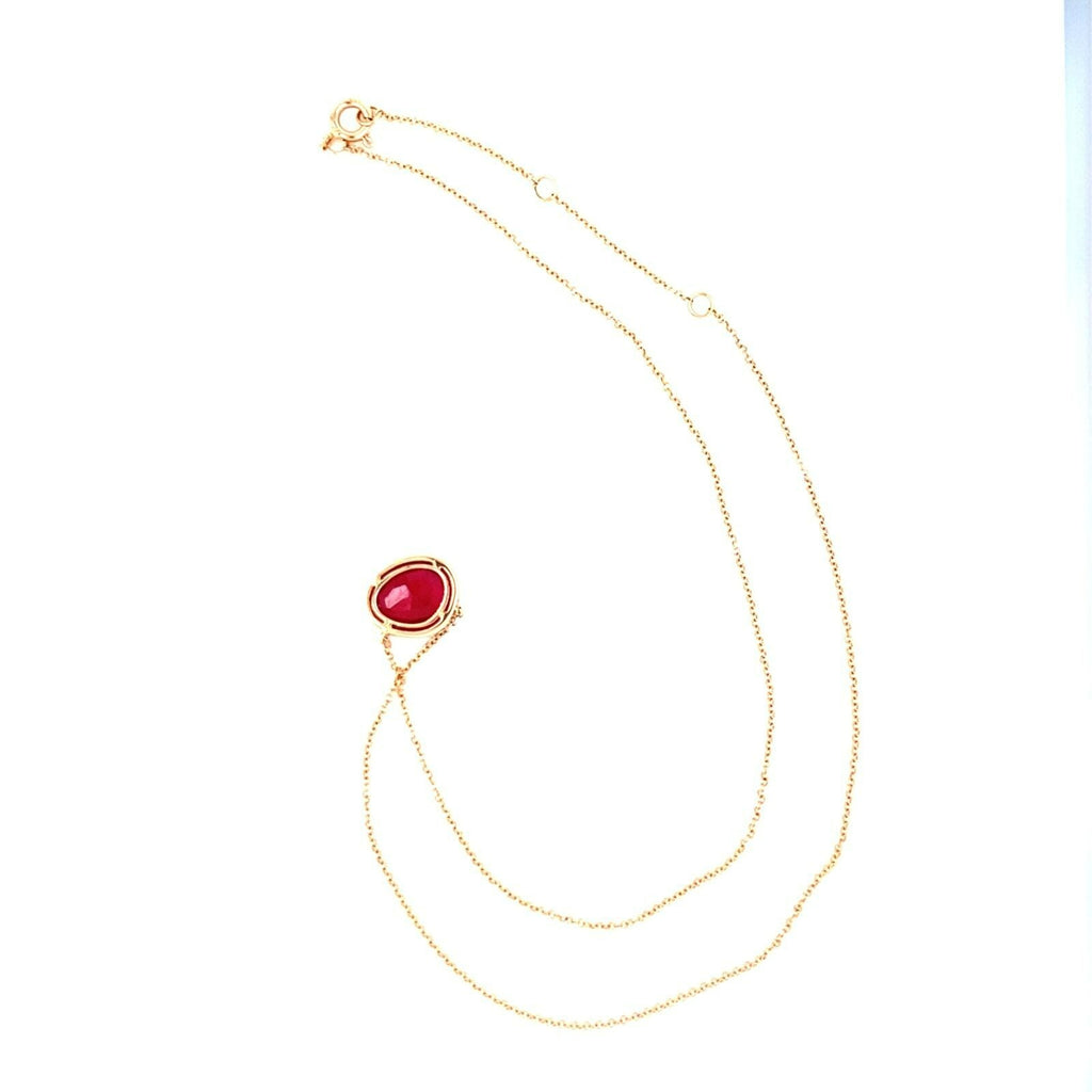 14k Rose Gold Beautiful Unique Asymmetrical Cut Ruby Pendant w/ Diamond 18"