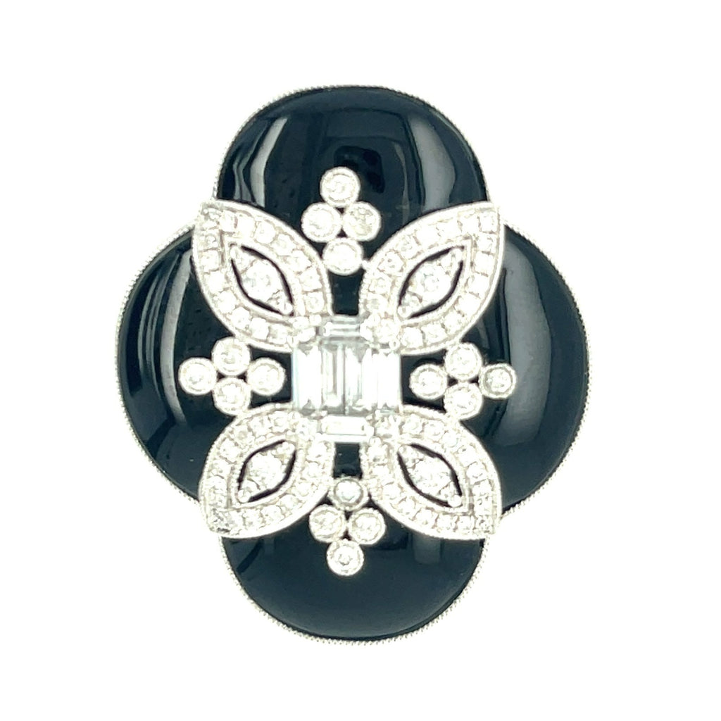 18k White Gold Onyx and Diamond Plaque Ring Size 7 Gorgeous!