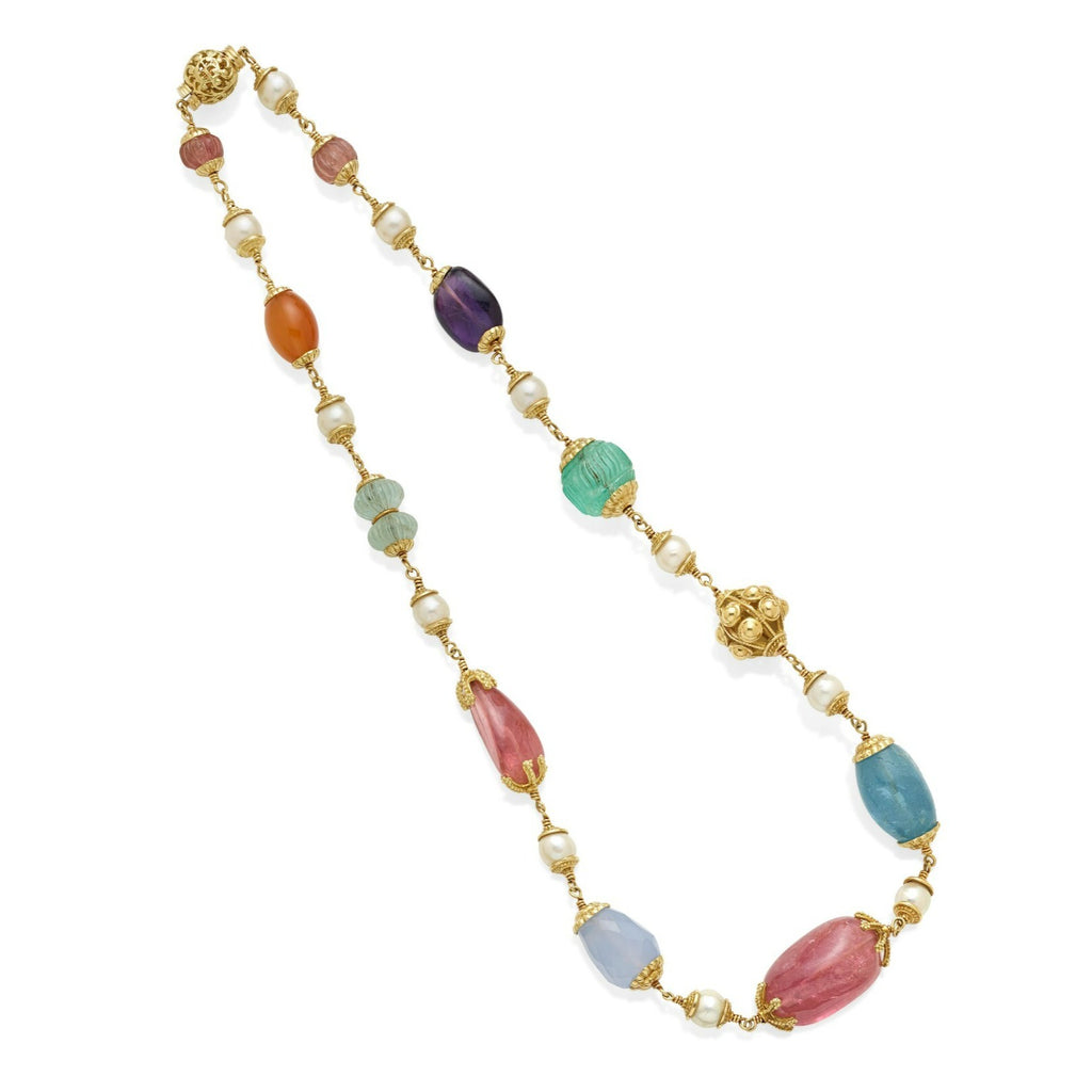 Seaman Schepps 18k Yellow Gold Multi-Baroque Pearl and Gem Necklace
