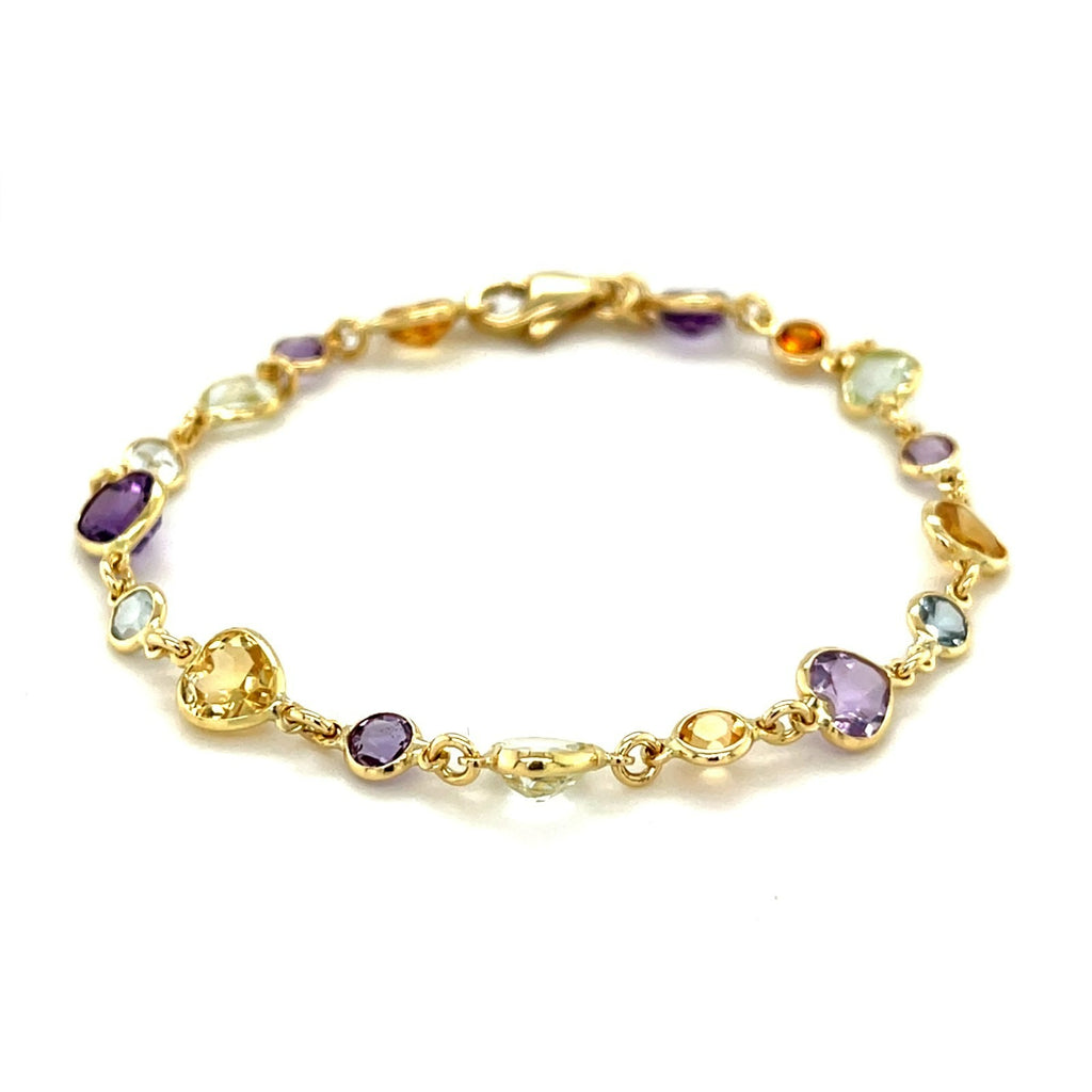 Zoccai 18k Gold & Bezel-Set Multi-Gemstone Link Bracelet, Hearts and Rounds, Size 7"