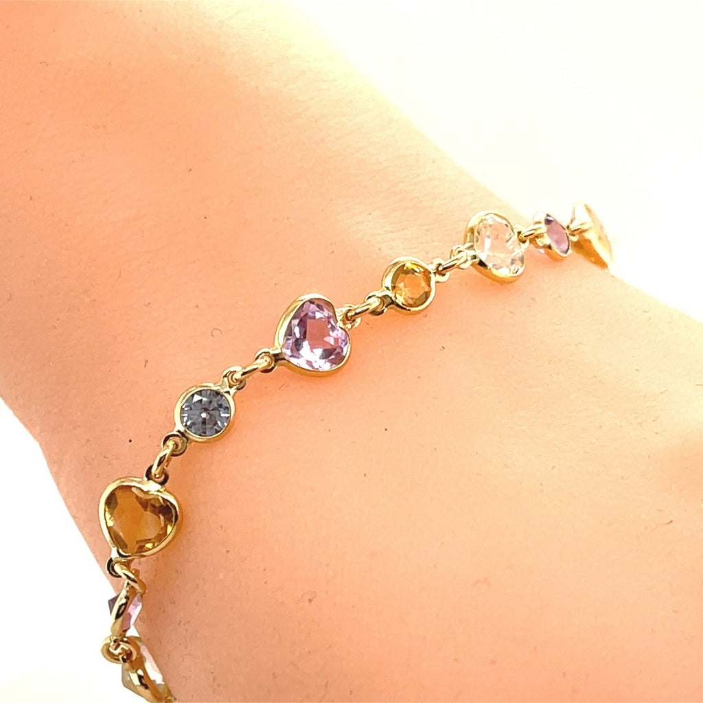 Zoccai 18k Gold & Bezel-Set Multi-Gemstone Link Bracelet, Hearts and Rounds, Size 7"
