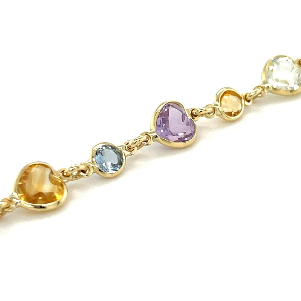 Zoccai 18k Gold & Bezel-Set Multi-Gemstone Link Bracelet, Hearts and Rounds, Size 7"