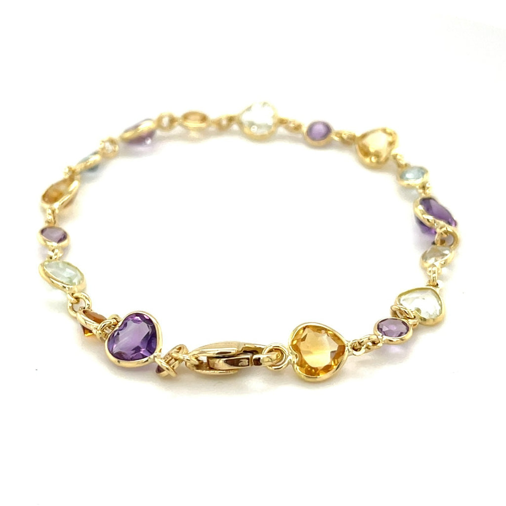 Zoccai 18k Gold & Bezel-Set Multi-Gemstone Link Bracelet, Hearts and Rounds, Size 7"