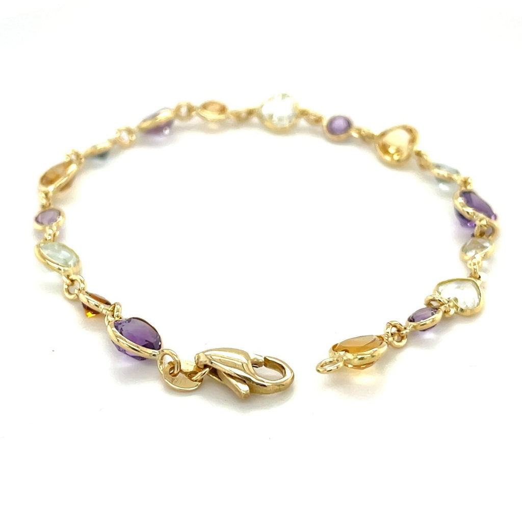 Zoccai 18k Gold & Bezel-Set Multi-Gemstone Link Bracelet, Hearts and Rounds, Size 7"