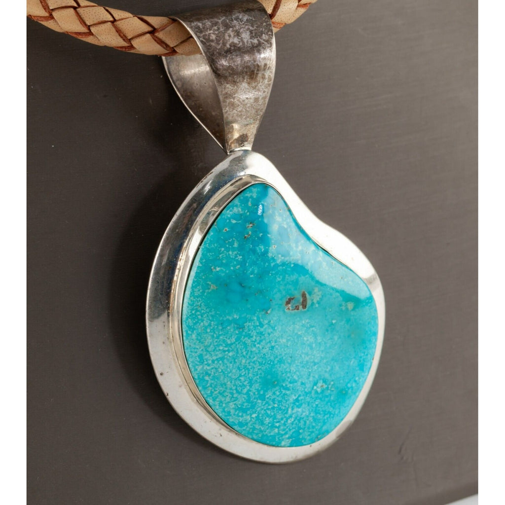 Jay King Sterling Silver Turquoise Pendant with Braided Leather Necklace