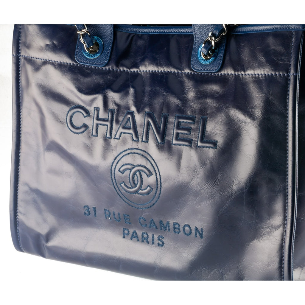 Chanel Deauville Large Navy Blue Caviar Leather Shopping Tote 16P A93258