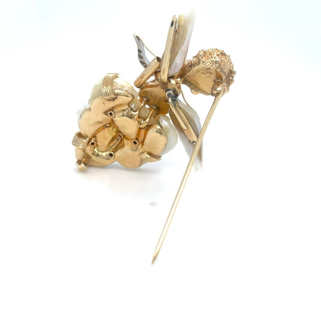 Ruser Mississippi River Pearl Diamond Sapphire and 14k Gold Cherub Angel Brooch