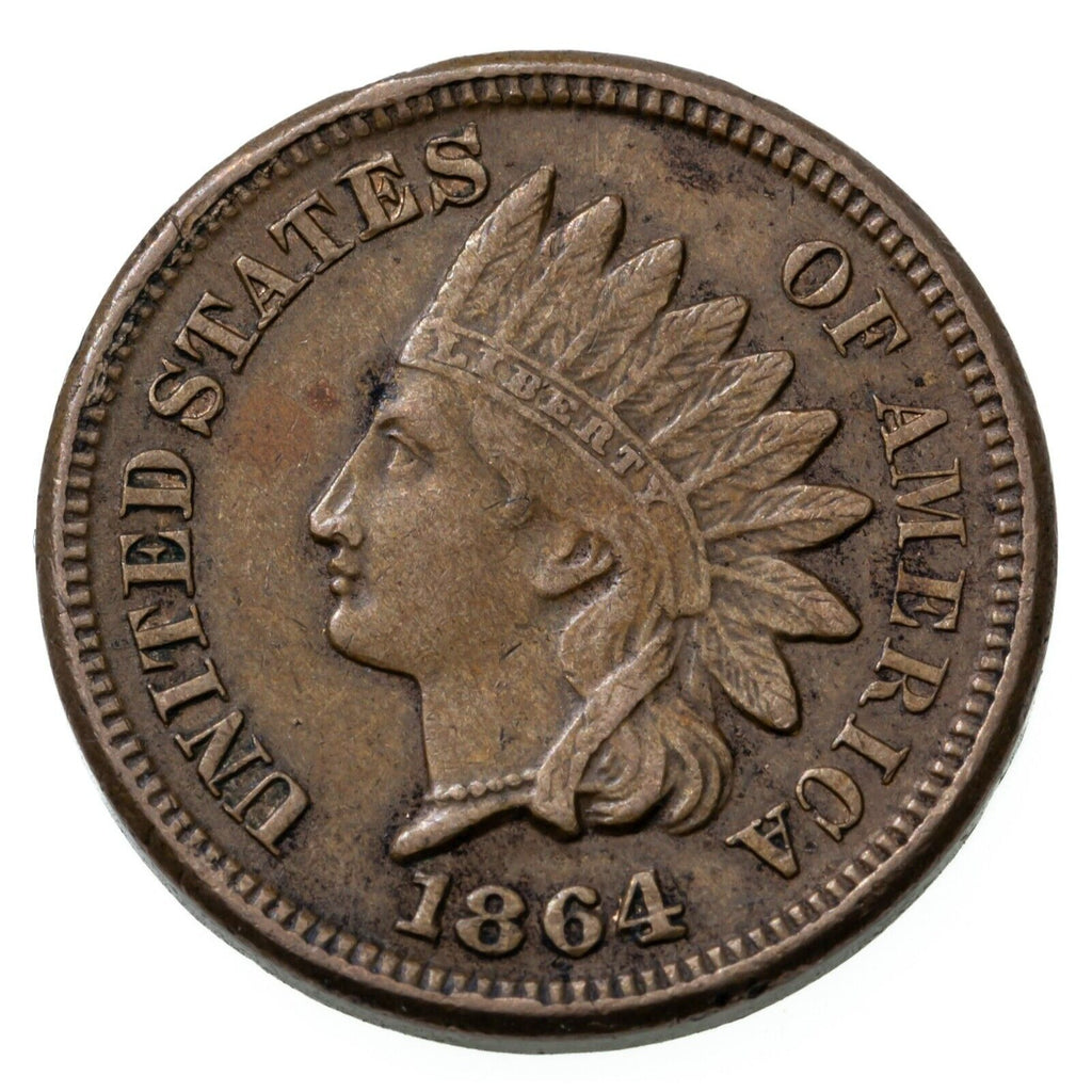 1864 CN Indian Cent Extra Fine XF Condition, Brown Color, 4 Diamonds, Full Beads
