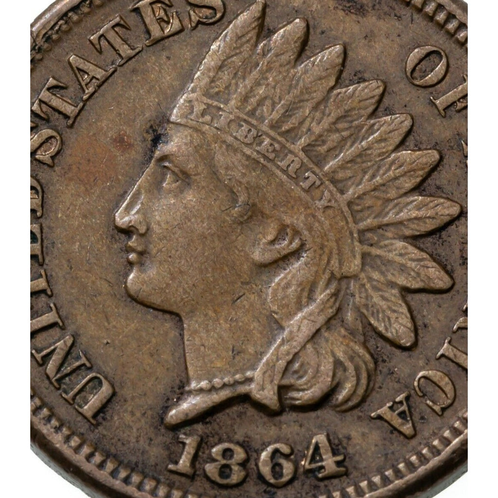 1864 CN Indian Cent Extra Fine XF Condition, Brown Color, 4 Diamonds, Full Beads