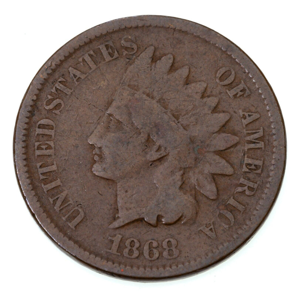 1868 1C Indian Cent in Good Condition, All Brown Color, Full Strong Rims