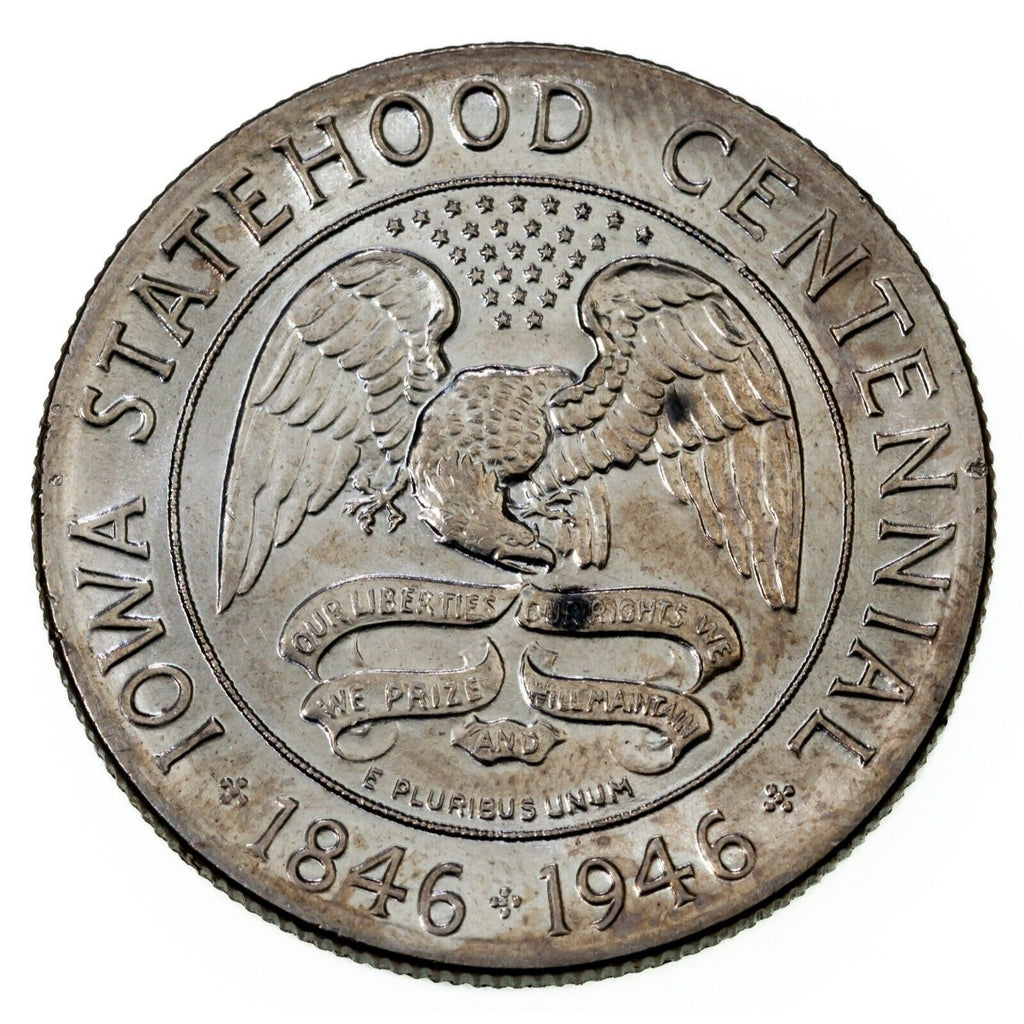1946 50C Iowa Commemorative Half Dollar in Choice BU Condition, Full Mint Luster